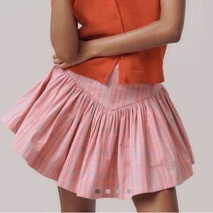 Anthropologie Maeve Basque Waist Flirty Mini Skirt Pink Plaid SIZE MEDIUM NEW